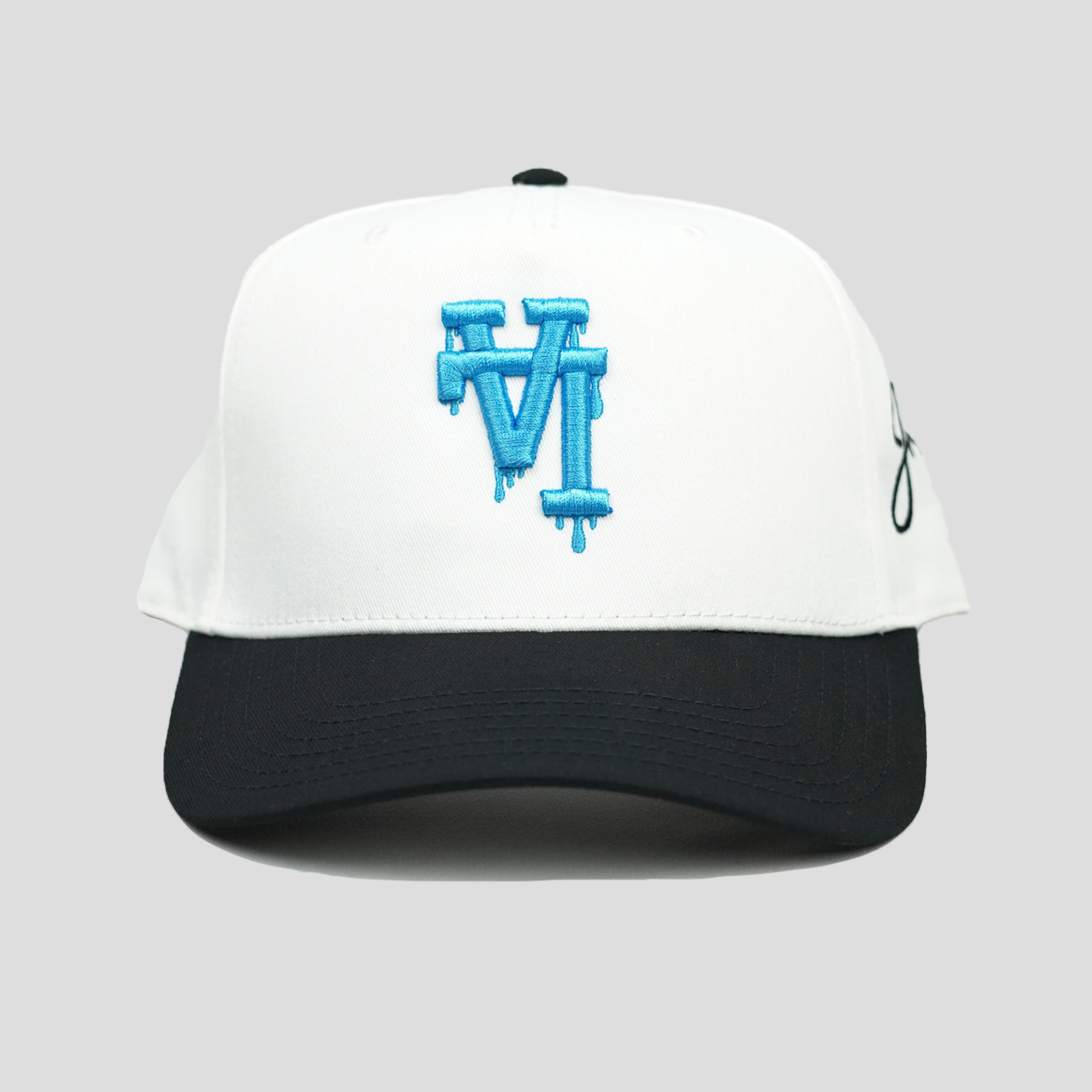 LA Dripping Snapback Hat (WHITE/BLACK/POWDER BLUE)